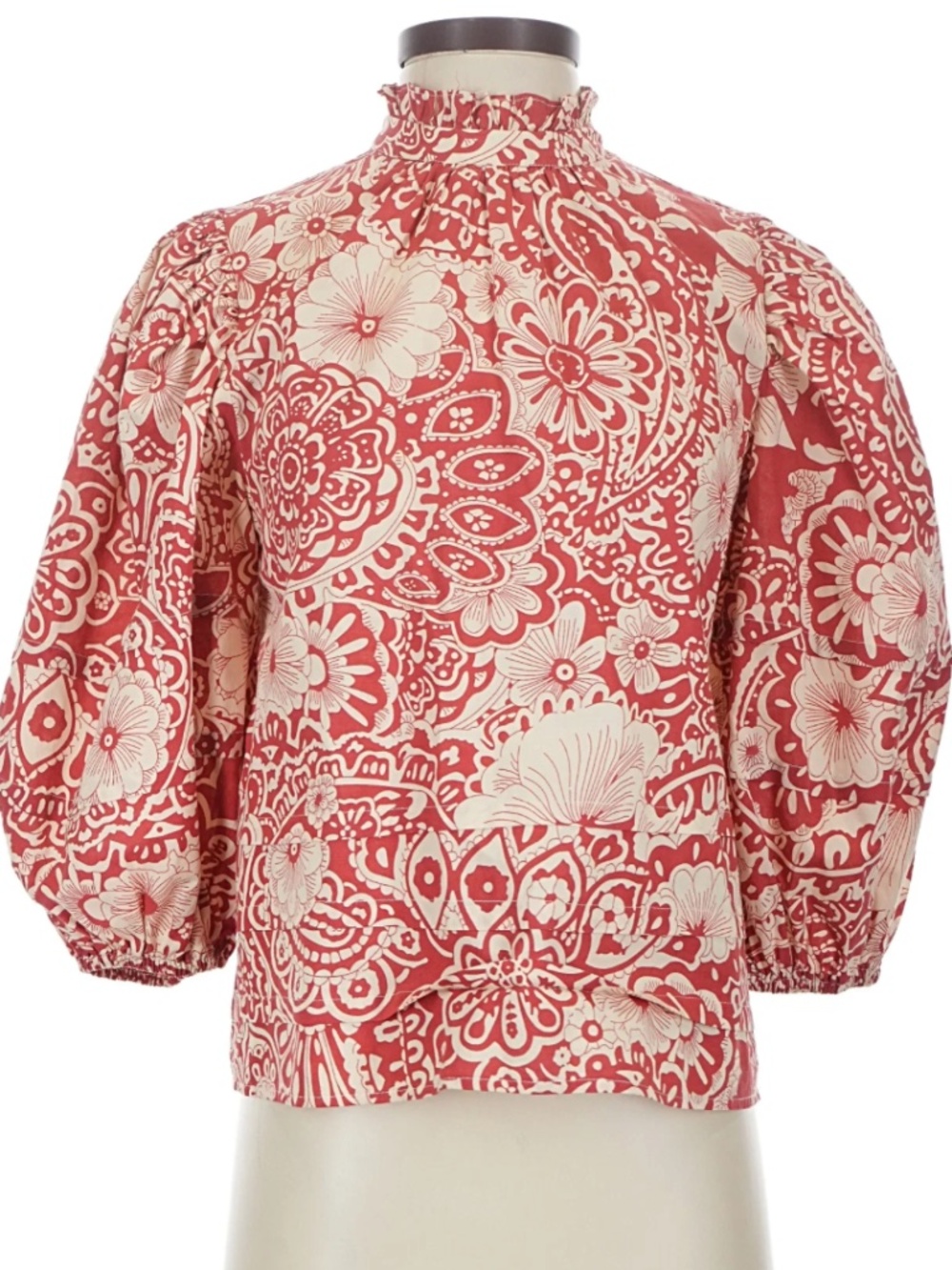 Pinch Orangy Red 3/4 Puff Sleeve Cotton Top Blouse Size Small